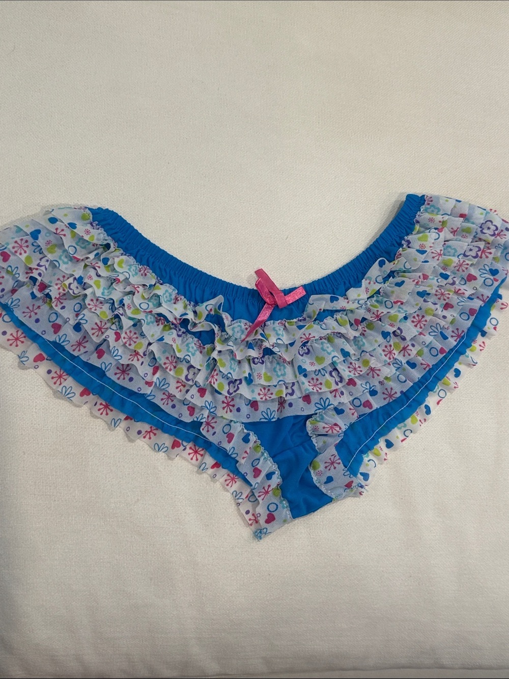 Women’s Blue Ruffle Floral Bikini Panties